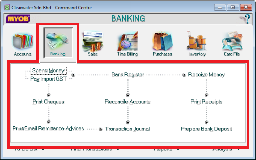 myob banking module