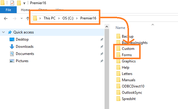 location of myob forms and custom folder