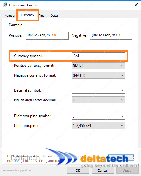 windows currency symbol - RM