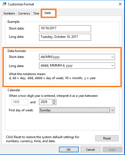 Windows date format