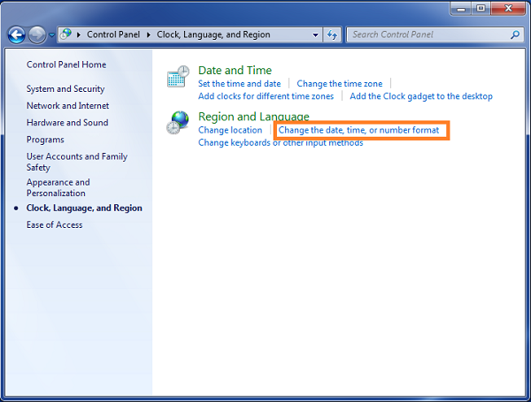 Windows 7 Region and Language settings