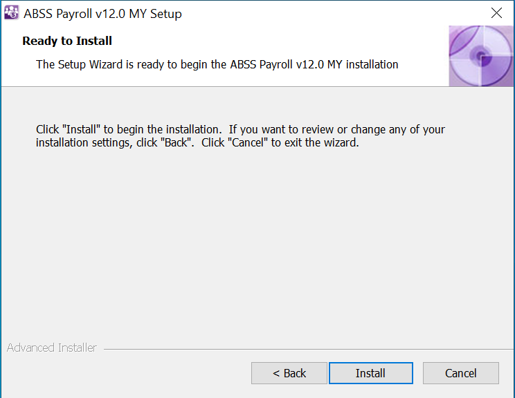 ABSS Payroll installation step 4